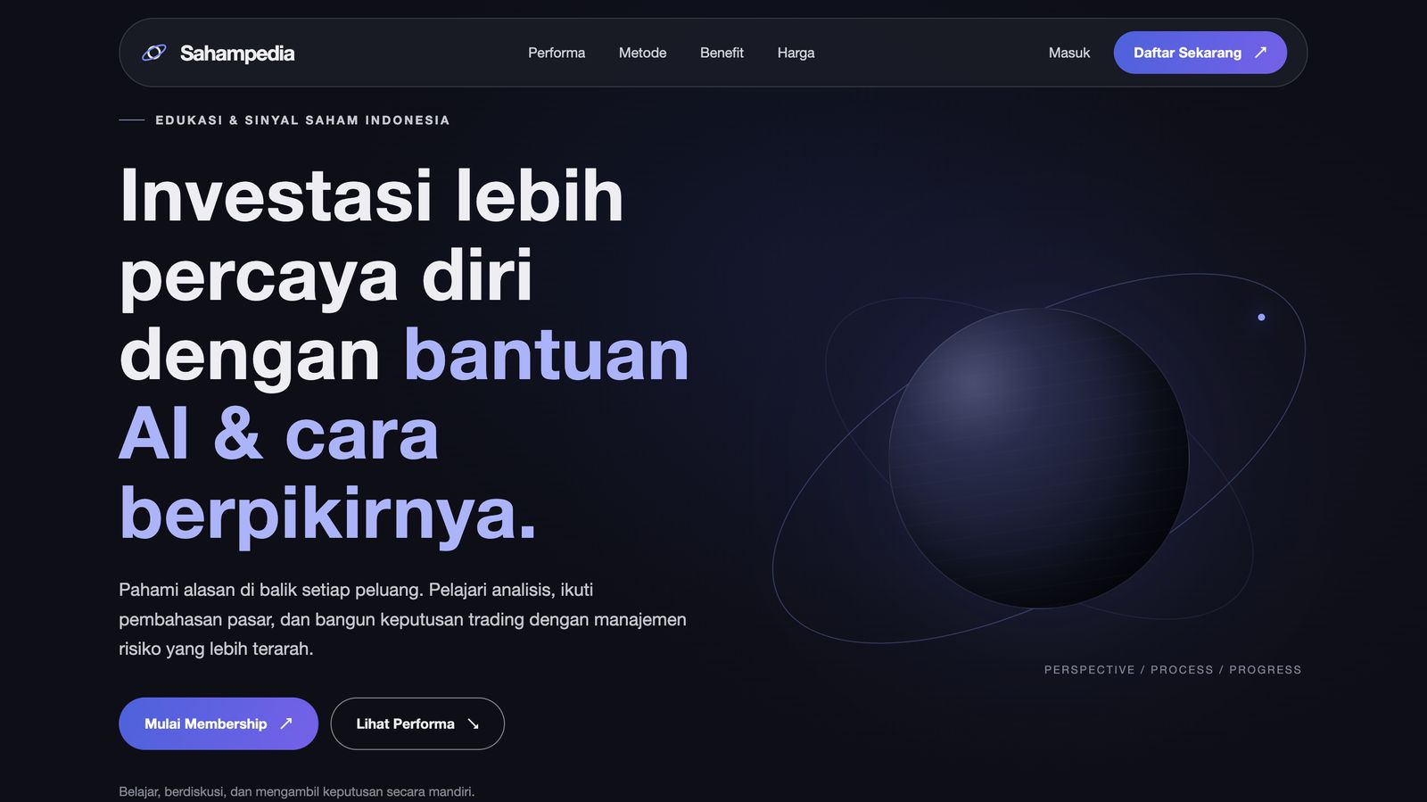 Sahampedia home page, an Indonesian stock education and signals platform